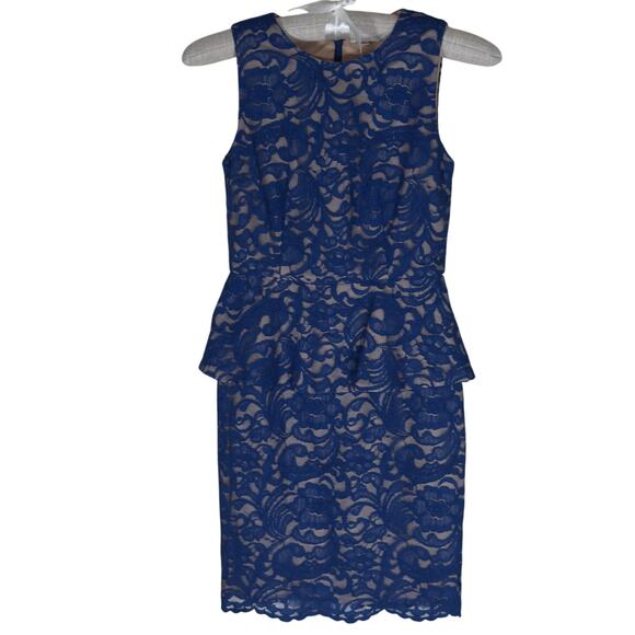 Cache Blue Lace Peplum Cocktail Dress Size 2 - Picture 1 of 7